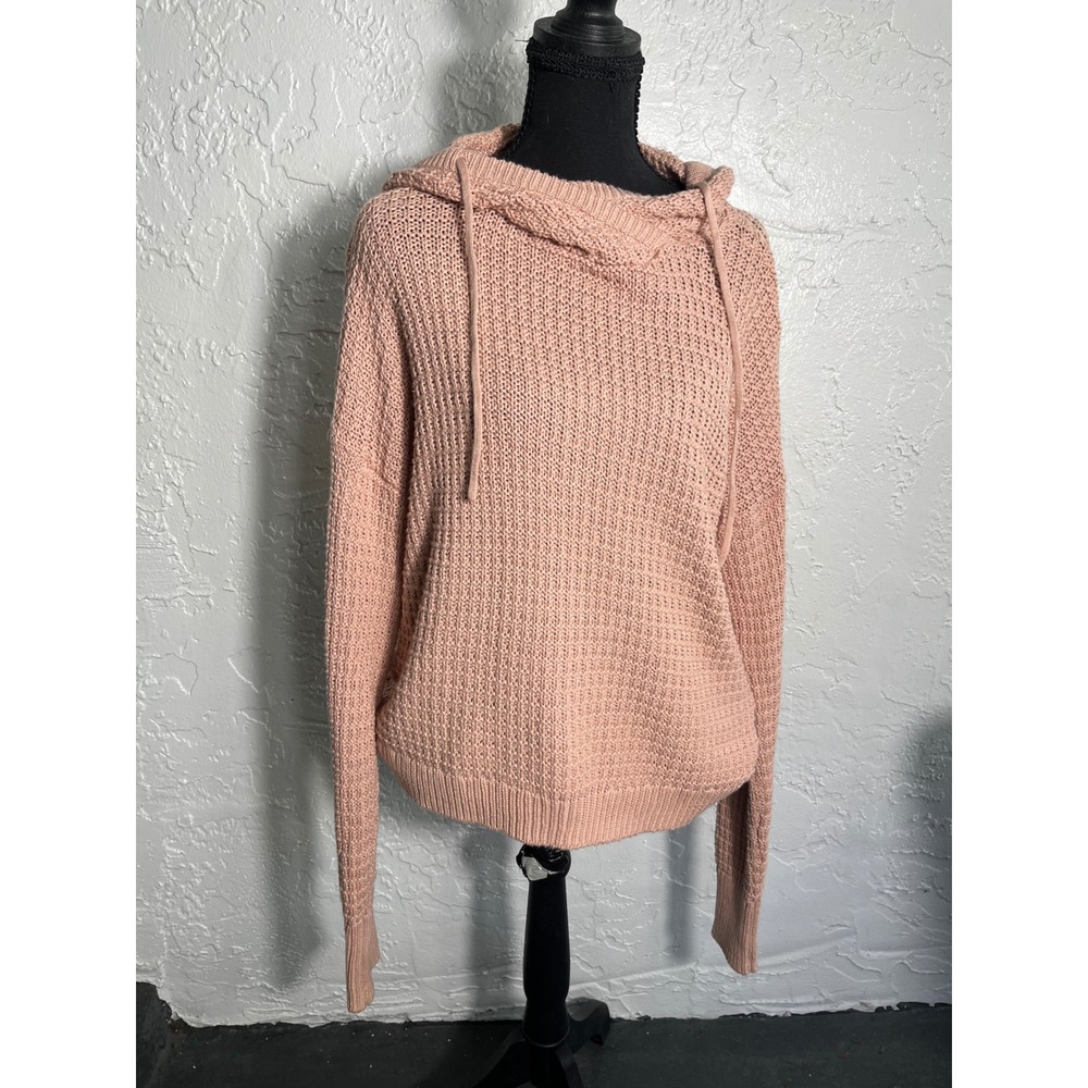 Victoria's Secret Blush Pink Open Knit Hooded Sweater Size Small Cotton